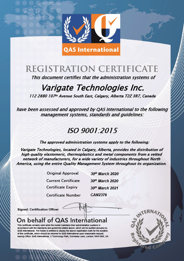 ISO 9001:2015 Certificate for Varigate Technologies